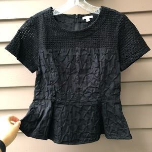 Gap black peplum top with embroidery and crochet